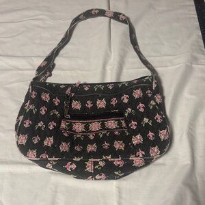 Boho Chic Floral quilted Shoulder HandBag in Black and Pink